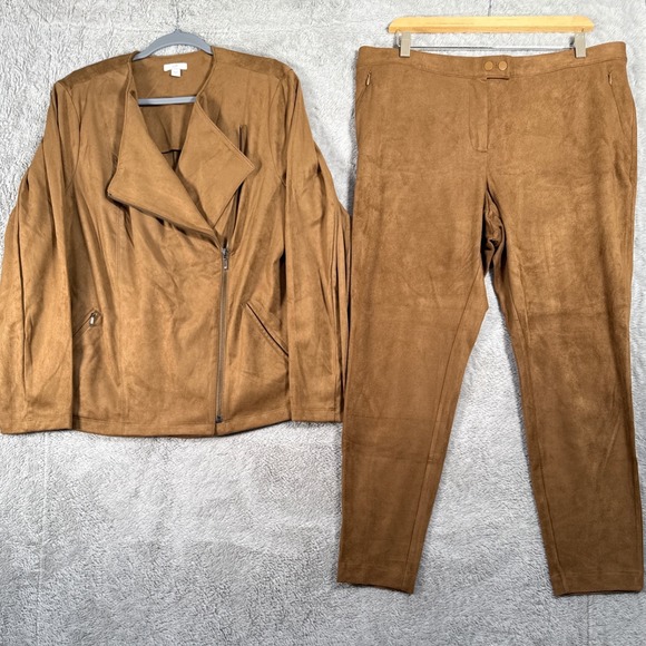 J.Jill Faux Suede Brown Ankle Leggings Jacket Set Size L Womens - Picture 1 of 9